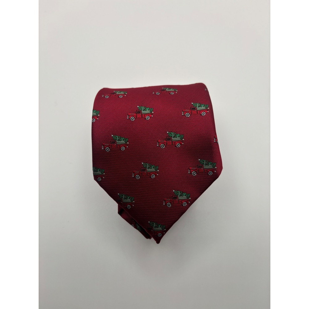 Knotty & Nice Mens Christmas Tie Red Vintage Truck Tree Holiday Necktie Burgundy